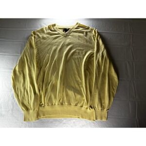 Kenneth Roberts Platinum Silk Cotton V-Neck Sweater Medium Yellow Butter Soft